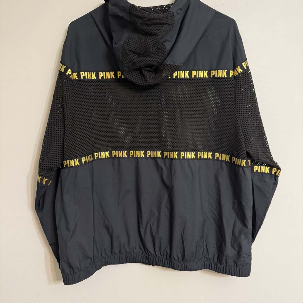 PINK Victoria's Secret‎ Black Full Zip Mesh Hooded Windbreaker Jacket - Picture 2 of 4